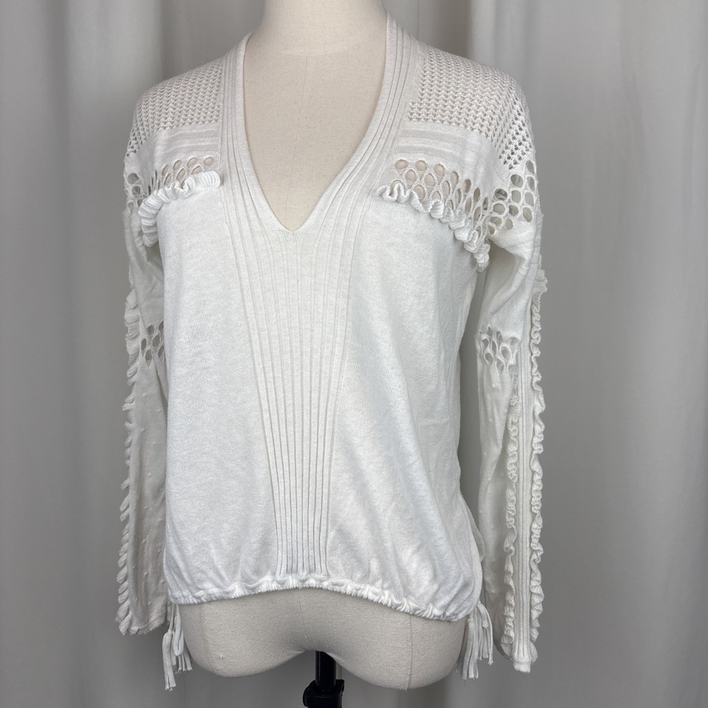 Wildfox White Label White Open Knit Ruffle Cashmere Blend Sweater XS
